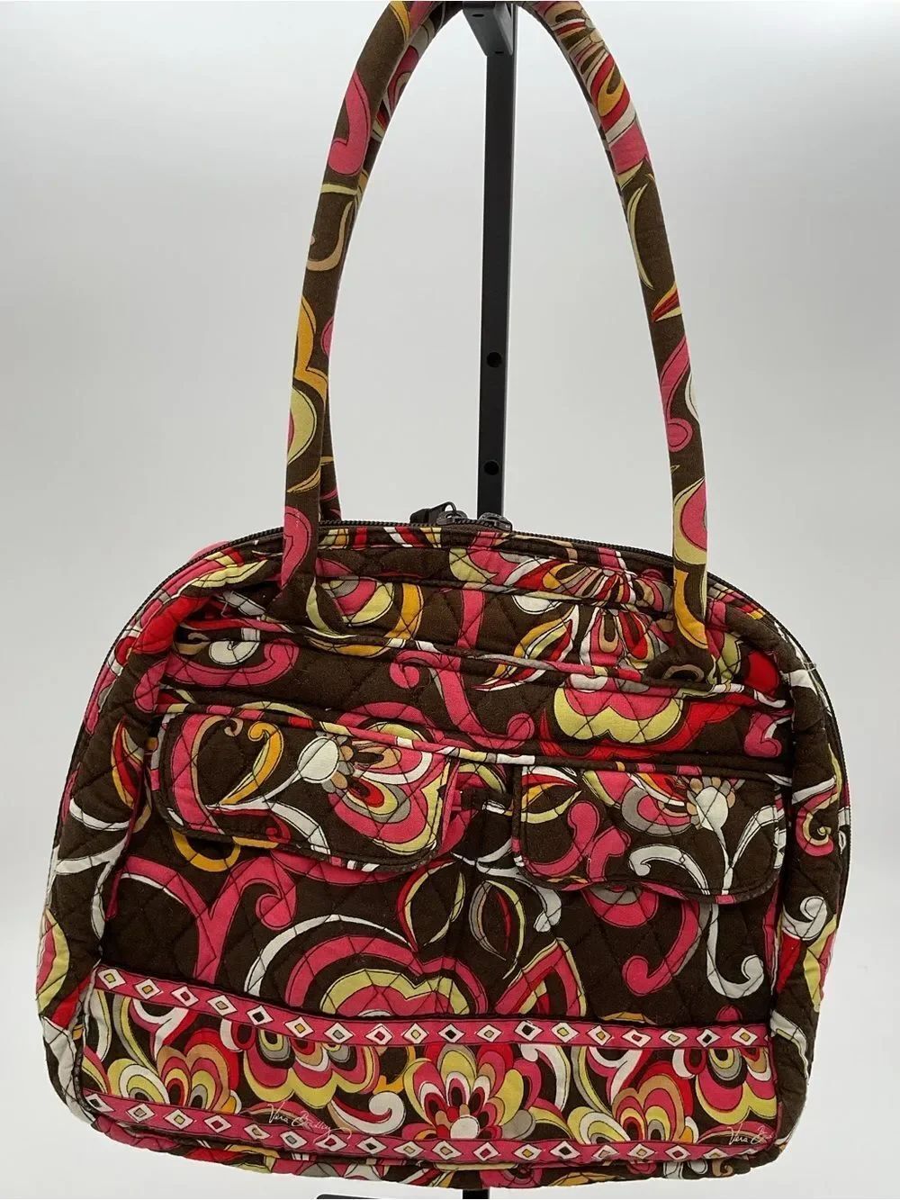 Vera Bradley Puccini Quilted Floral Print Shoulder Bag in Brown and Pink